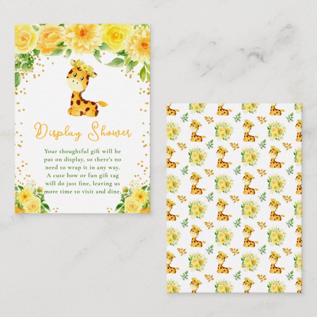 Carte D'accompagnement Giraffe Jaune Floral Baby shower (Devant / Derrière)