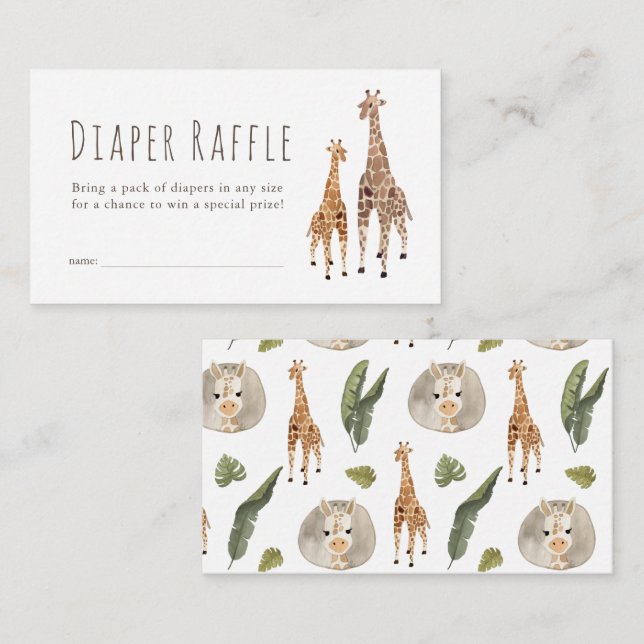Carte D'accompagnement Giraffe Safari Baby shower Déchets Raffle Ticket (Devant / Derrière)