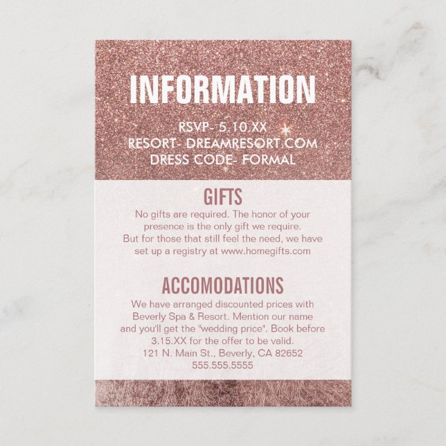 Carte D'accompagnement Girl Modern Rose Gold Parties scintillant Informat (Devant)