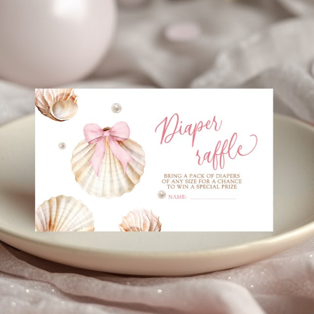 Carte D'accompagnement Girl Pink Bow Shell Baby Shower Diaper Raffle (Créateur téléchargé)