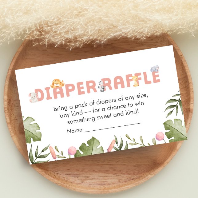 Carte D'accompagnement Girl Safari Animal Baby Shower Diaper Raffle (Safari Jungle Animals Baby Shower Diaper Raffle)