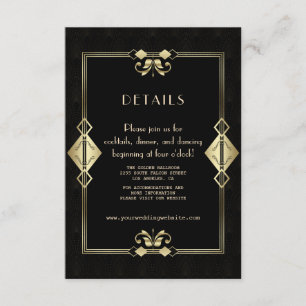Carte D'accompagnement Glam Gold Black Art Déco 20s Réception de mariage