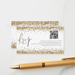 Carte D'accompagnement Glam QR Code Gold Parties scintillant Mariage RSVP
