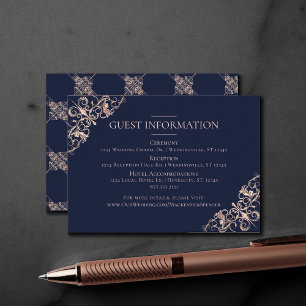 Carte D'accompagnement Glamour Art déco Navy Blue Blush Détails de l'in