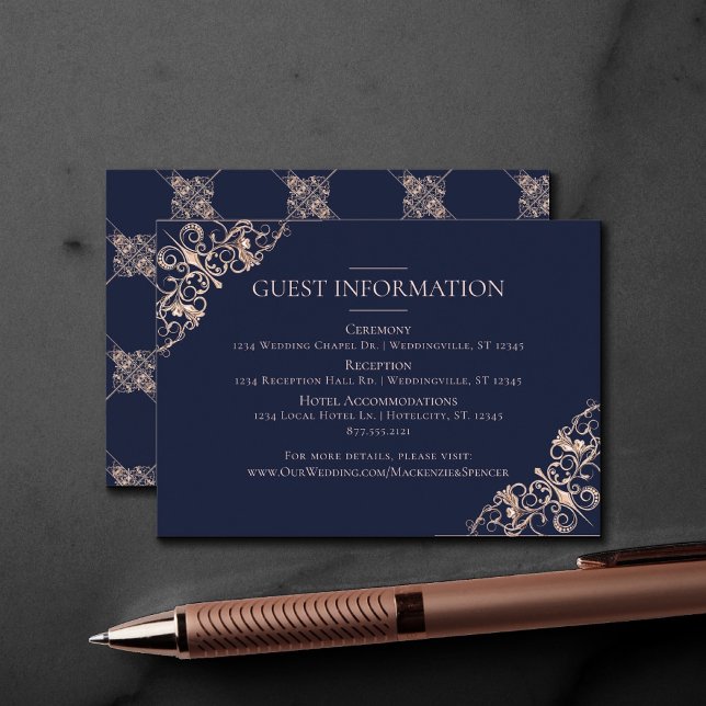 Carte D'accompagnement Glamour Art déco | Navy Blue Blush Détails de l'in (Créateur téléchargé)
