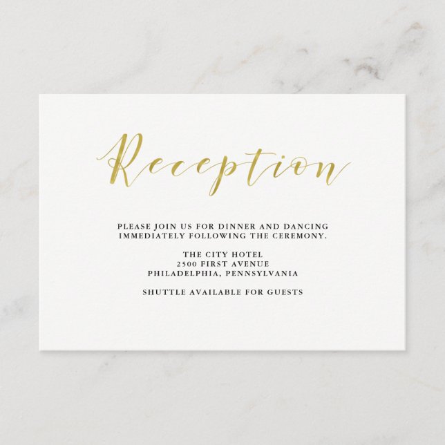 Carte D'accompagnement Glamour Faux Gold Classic Wedding Réception (Devant)
