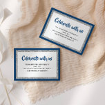 Carte D'accompagnement Glittery Bat mitzvah Navy Blue and Silver Detail<br><div class="desc">Cette carte d'encart branchée présente des lettrages en gras sur le devant avec un look superposé en parties scintillant argent et blanc, et un arrière - plan de couleur solide. Ajoutez votre texte à l'aide du formulaire modèle. Modifiez la police, la disposition et les couleurs à l'aide de l'outil de...</div>