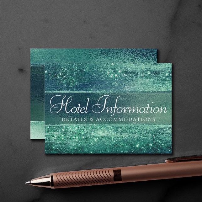 Carte D'accompagnement Glitzy Foil | Iridescent Green Guest Hotel Details (Créateur téléchargé)