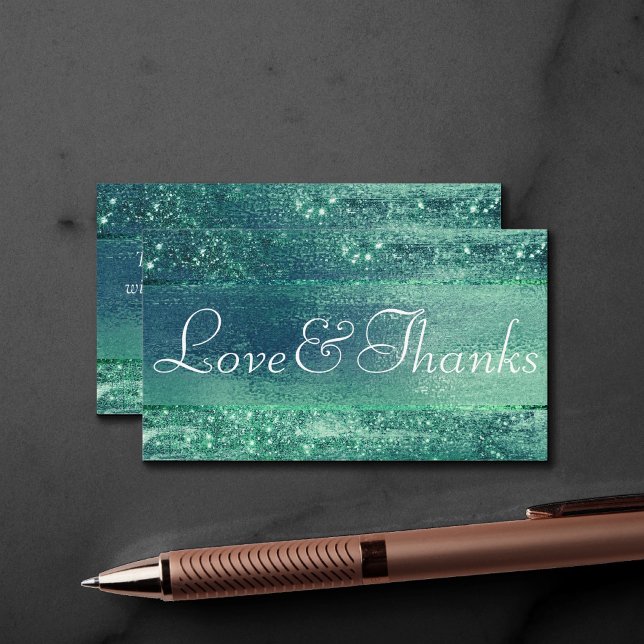 Carte D'accompagnement Glitzy Foil | Iridescent Green Sparkle Thank You (Créateur téléchargé)