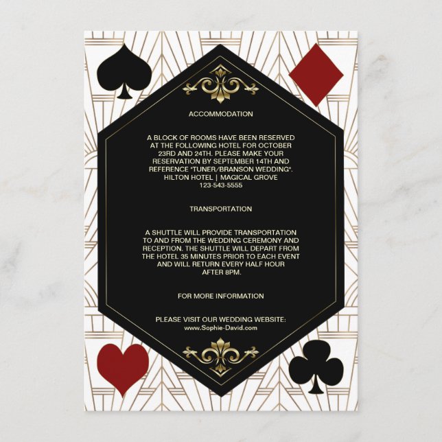 Carte D'accompagnement Gold Art Deco Casino Vegas Poker Wedding Details (Devant)