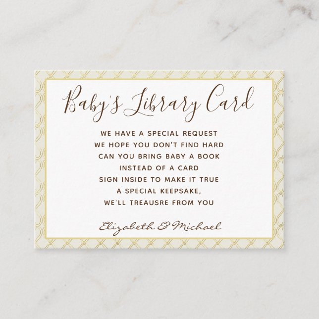 Carte D'accompagnement Gold Baby Library Card Demande de livre Neutral Ch (Devant)