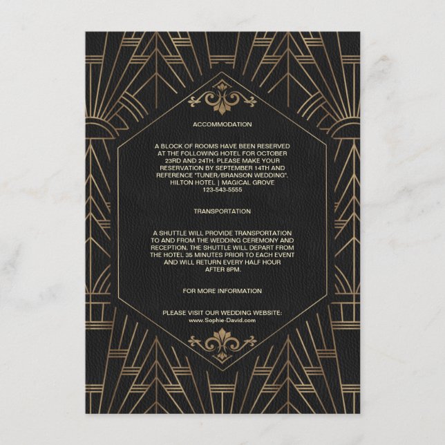 Carte D'accompagnement Gold Black Great Gatsby 20s Hébergement Mariage (Devant)