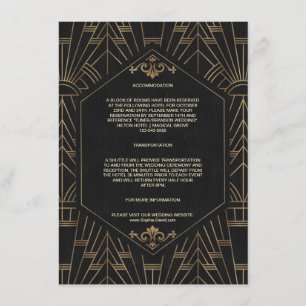 Carte D'accompagnement Gold Black Great Gatsby 20s Hébergement Mariage