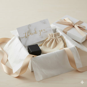 Carte D'accompagnement Gold blanc effet marbre luxe client merci