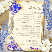 Gold Blue Mexican Baroque Hummingbird Wedding Encl