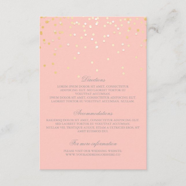 Carte D'accompagnement Gold Blush Confetti Détails du Mariage - Informati (Devant)