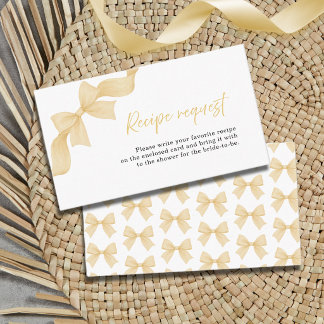 Carte D'accompagnement Gold Bow Coquette Bridal Shower Recipe Request