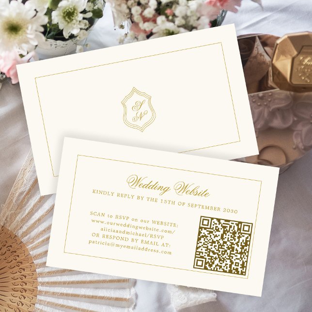 Carte D'accompagnement Gold calligraphy elegant QR code wedding RSVP (Créateur téléchargé)