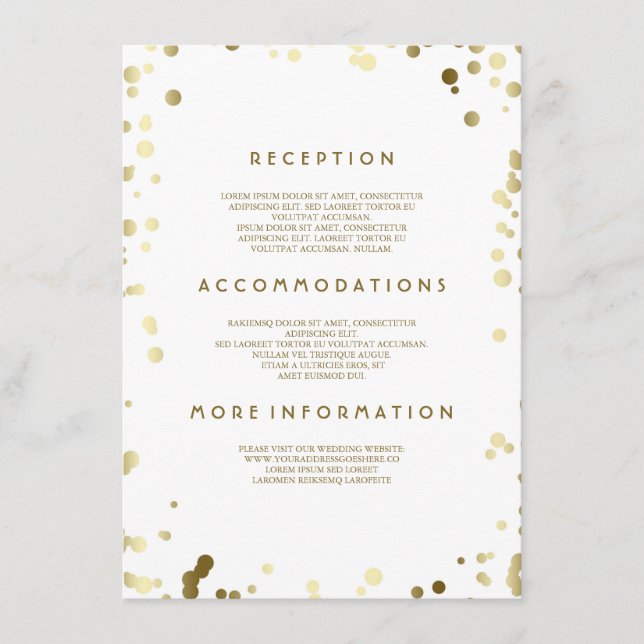 Carte D'accompagnement Gold Confetti Détails du Mariage - Informations (Devant)