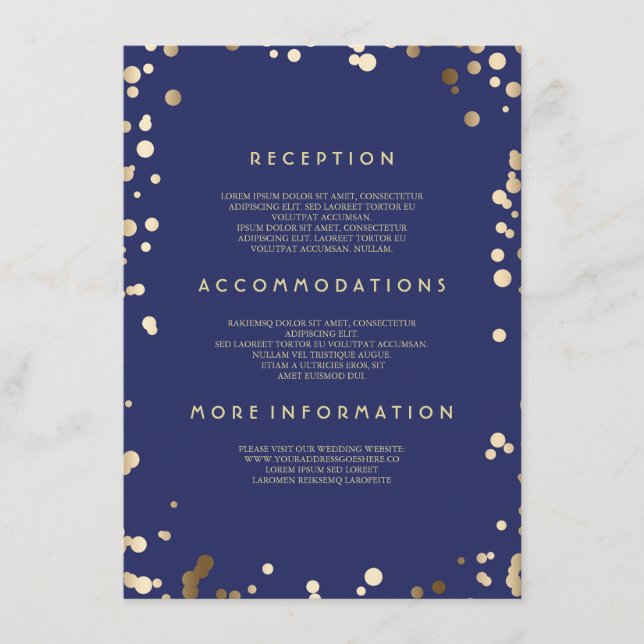 Carte D'accompagnement Gold Confetti Détails du Mariage - Informations (Devant)