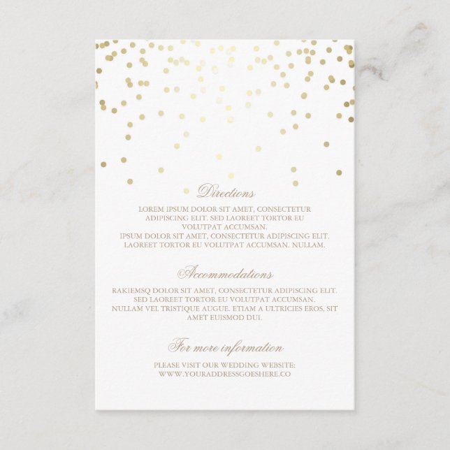 Carte D'accompagnement Gold Confetti Détails du Mariage - Informations (Devant)