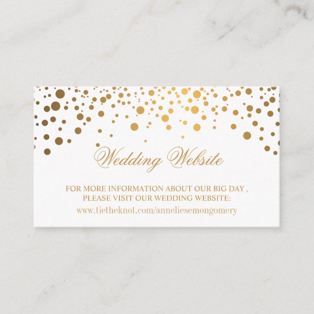 Carte D'accompagnement Gold Confetti et le site de Mariage blanc (Devant)