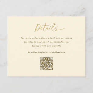Carte D'accompagnement Gold Cream Mariage Modern Handwriting Détails QR