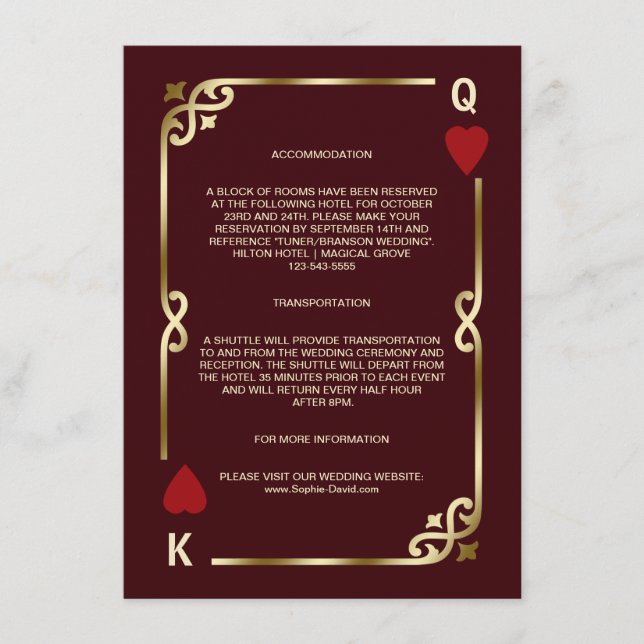 Carte D'accompagnement Gold Deep Burgundy Casino Vegas Wedding Details (Devant)