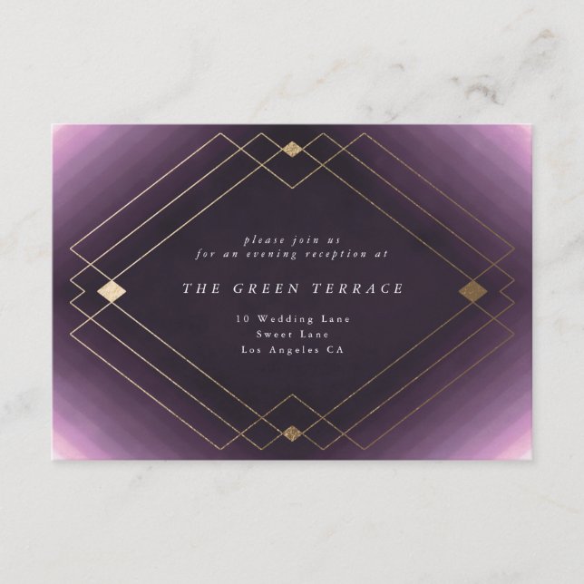 Carte D'accompagnement Gold Diamond violet Mariage géométrique Gatsby (Devant)