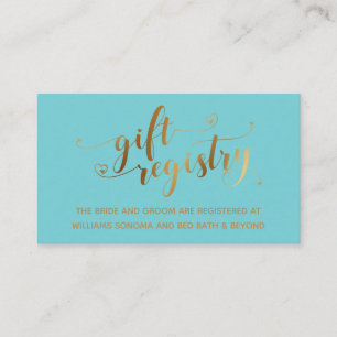 Carte D'accompagnement Gold Elegant Hearts Script Turquoise Cadeaux Regis