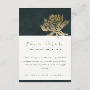 CARTE D'ACCOMPAGNEMENT GOLD EMERALD VERT LOTUS FLORAL MARIAGES DÉTAILS