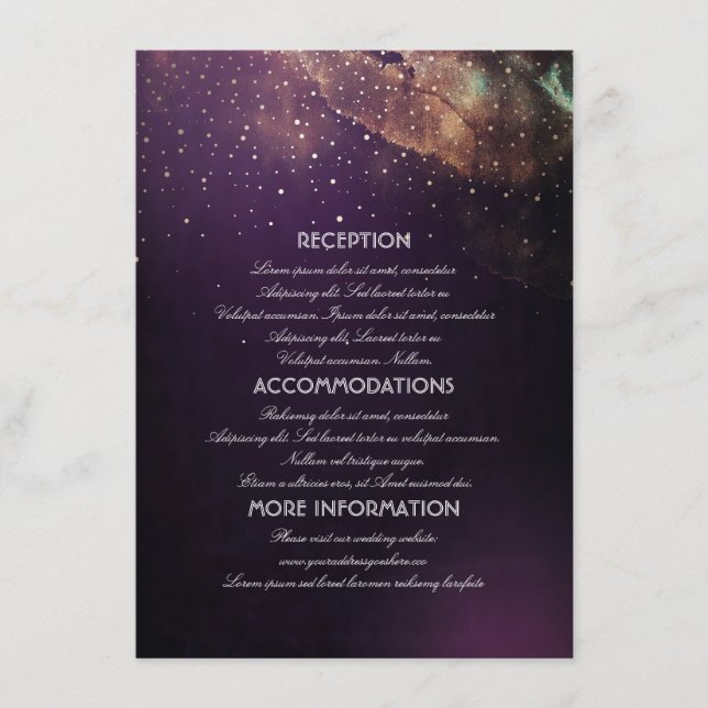 Carte D'accompagnement Gold et Plum Purple Informations sur le Mariage de (Devant)