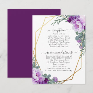 Carte D'accompagnement Gold et Purple Elegant Floral Mariage Détails