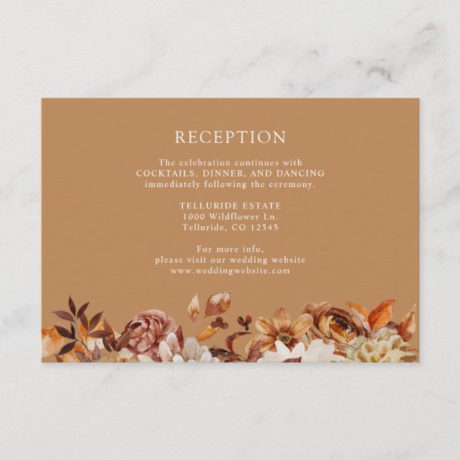 Carte D'accompagnement Gold Fall Terracotta Botanical Wedding Réception (Devant)