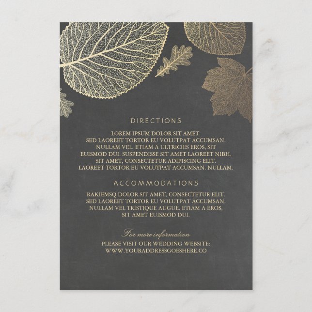 Carte D'accompagnement Gold Feuille Chalk Détails du Mariage - Informatio (Devant)