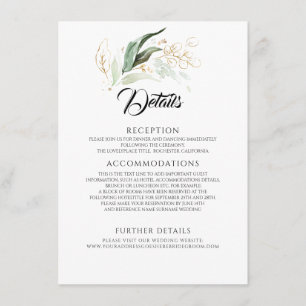 Carte D'accompagnement Gold Feuilles & Eucalyptus Greenery Détails du Mar