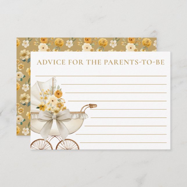 Carte D'accompagnement Gold Floral Carriage Baby Shower Advice Card (Devant / Derrière)