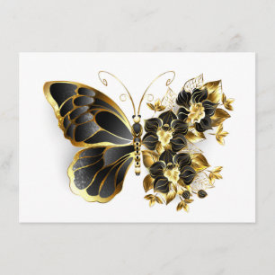 Carte D'accompagnement Gold Flower Butterfly with Black Orchid