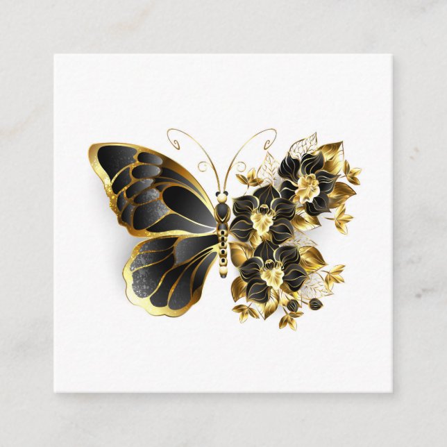 Carte D'accompagnement Gold flower Butterfly with Black Orchid (Devant)