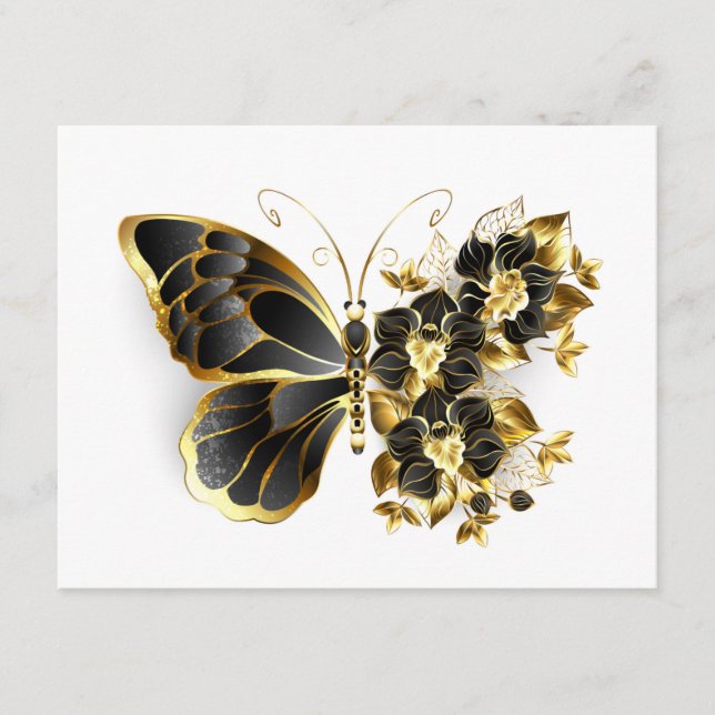 Carte D'accompagnement Gold flower Butterfly with Black Orchid (Devant)