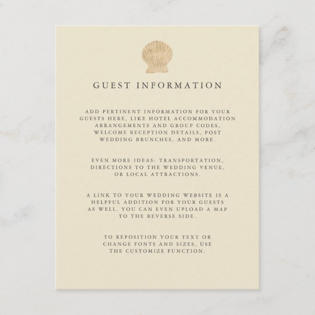 Carte D'accompagnement Gold foil Seashell mariage côtier Détails (Devant)