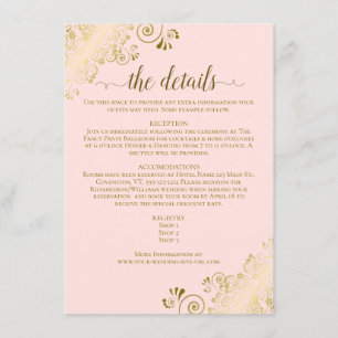 Carte D'accompagnement Gold Frills Elegant Blush Pink Mariage Détails