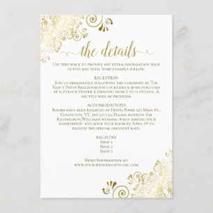 Carte D'accompagnement Gold Frills Elegant Gold sur le Mariage blanc Déta