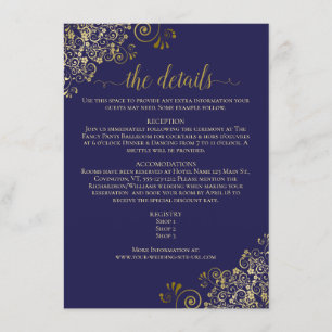Carte D'accompagnement Gold Frills Elegant Navy Blue Détails du Mariage