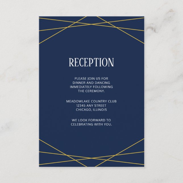 Carte D'accompagnement Gold Geometry Navy bleu | Mariage monogramme (Devant)