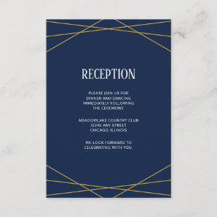 Carte D'accompagnement Gold Geometry Navy bleu Mariage monogramme
