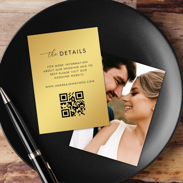 Carte D'accompagnement Gold Gradient QR Code Photo Détails Mariage En (Créateur téléchargé)