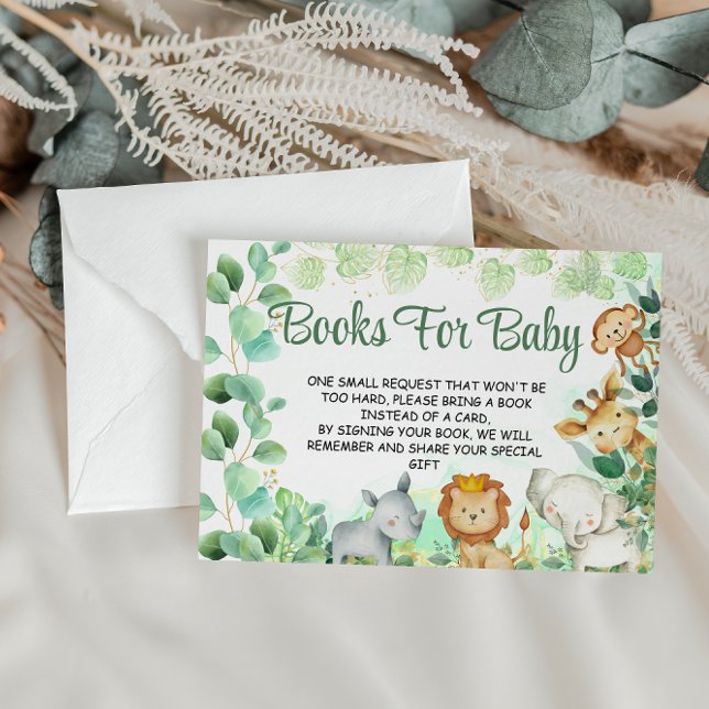 Carte D'accompagnement Gold Green Safari Animaux Livres mignons pour bébé (Créateur téléchargé)