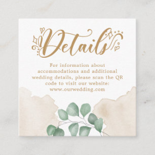Carte D'accompagnement Gold Greenery QR Code Détails du Mariage