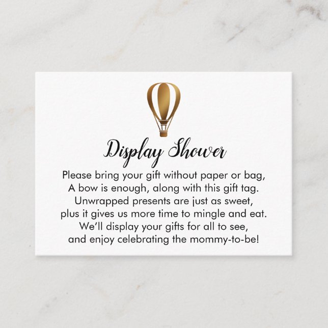 Carte D'accompagnement Gold Hot Air Balloon Affichage Douche Insérer Cart (Devant)